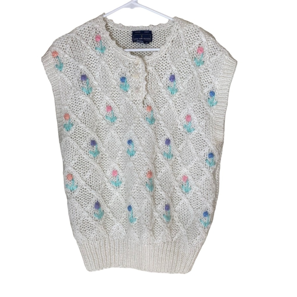 Vintage Lady Van Heusen tulip floral knit sleeveless sweater